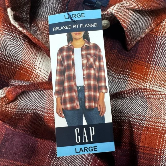 Gap Women’s Flannel Moana Plaid Button Down‎ Shirt, relaxed fit Size Large- New - Picture 12 of 13
